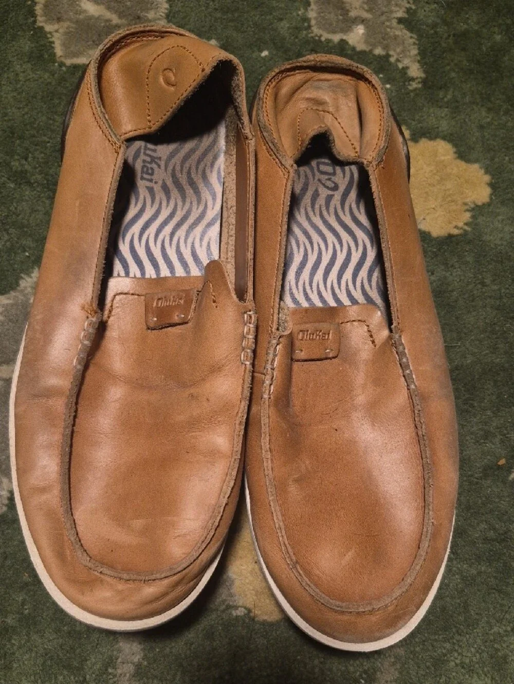 OluKai Men's Brown Leather Slip-On Loafers